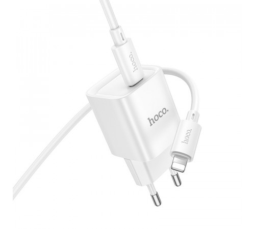 Мережевий зарядний пристрій з кабелем HOCO C146A Charm single port PD20W charger set (C to iP) (EU) White (6942007630252)
