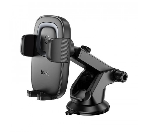 Автотримач для телефона з БЗП HOCO HW32 Crown push-type wireless charging car holder (center console) Black Metal Gray (6942007646949)