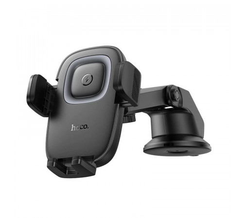 Автотримач для телефона з БЗП HOCO HW32 Crown push-type wireless charging car holder (center console) Black Metal Gray (6942007646949)