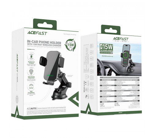 Автотримач для телефона з БЗП ACEFAST D53 wireless charging car holder with electric clamp for dashboard Black (6974316284246)