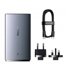 Мережевий зарядний пристрій з  кабелем Baseus GaN5 Pro Ultra-Slim Fast Charger C+U 65W Gray((With Mini White Cable C to C 100W(20V/5A) 1m Black) (CCGP150113)