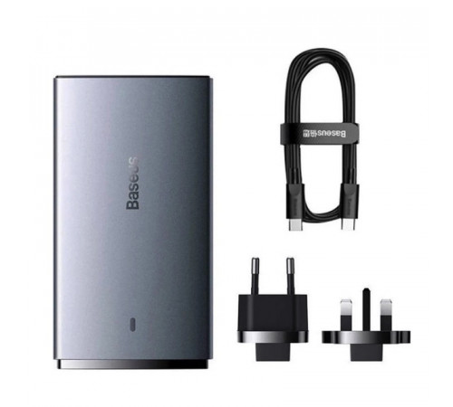 Мережевий зарядний пристрій з  кабелем Baseus GaN5 Pro Ultra-Slim Fast Charger C+U 65W Gray((With Mini White Cable C to C 100W(20V/5A) 1m Black) (CCGP150113)
