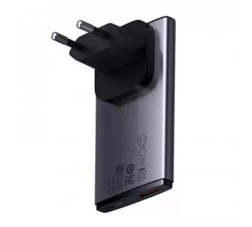 Мережевий зарядний пристрій з  кабелем Baseus GaN5 Pro Ultra-Slim Fast Charger C+U 65W Gray((With Mini White Cable C to C 100W(20V/5A) 1m Black) (CCGP150113)