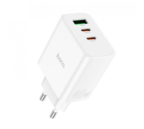 Мережевий зарядний пристрій HOCO C126A Pure power PD40W three-port(2C1A) charger White (6931474798725)