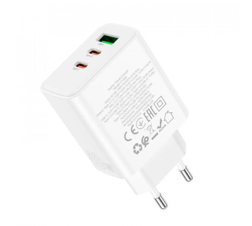 Мережевий зарядний пристрій HOCO C126A Pure power PD40W three-port(2C1A) charger White (6931474798725)