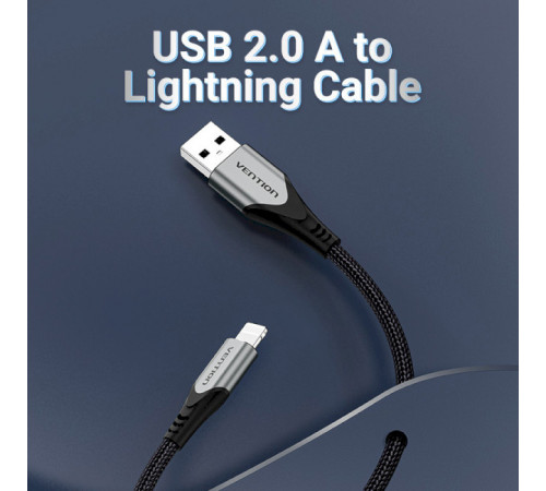 Кабель Vention USB 2.0 A to Lightning Cable 1M Gray Aluminum Alloy Type (LABHF) (LABHF)