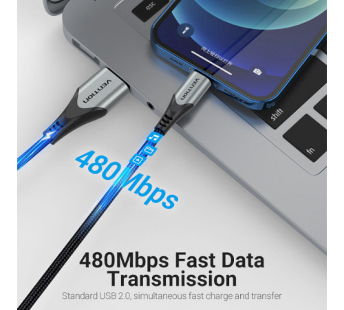 Кабель Vention USB 2.0 A to Lightning Cable 1M Gray Aluminum Alloy Type (LABHF) (LABHF)
