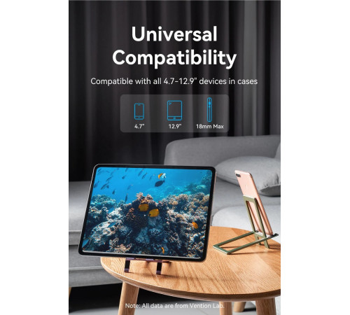 Тримач для телефона Vention Portable Cell Phone Stand Holder for Desk Aluminum Alloy Type Gray (KCZH0) (KCZH0)