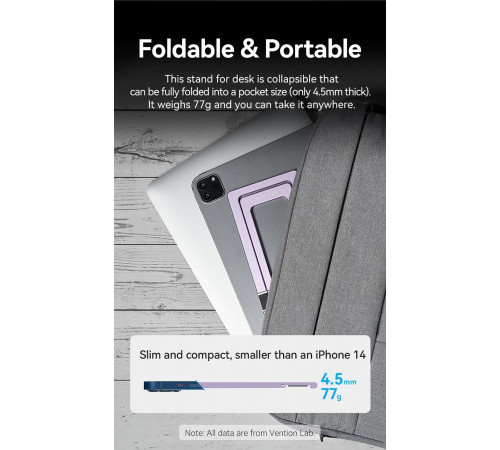 Тримач для телефона Vention Portable Cell Phone Stand Holder for Desk Aluminum Alloy Type Gray (KCZH0) (KCZH0)