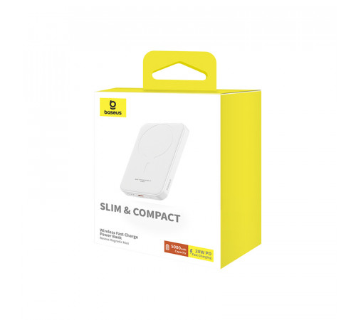 Зовнішній акумулятор Baseus Magnetic Mini Wireless Fast Charge Power Bank 5000mAh 20W Stellar White（With Simple Series Charging Cable Type-C to Typ (P10022107223-00)