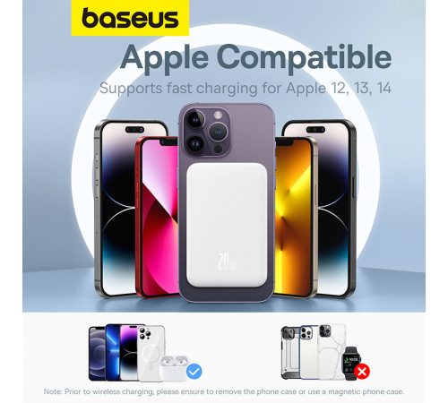 Зовнішній акумулятор Baseus Magnetic Mini Wireless Fast Charge Power Bank 5000mAh 20W Stellar White（With Simple Series Charging Cable Type-C to Typ (P10022107223-00)