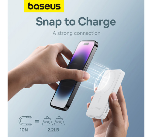 Зовнішній акумулятор Baseus Magnetic Mini Wireless Fast Charge Power Bank 5000mAh 20W Stellar White（With Simple Series Charging Cable Type-C to Typ (P10022107223-00)