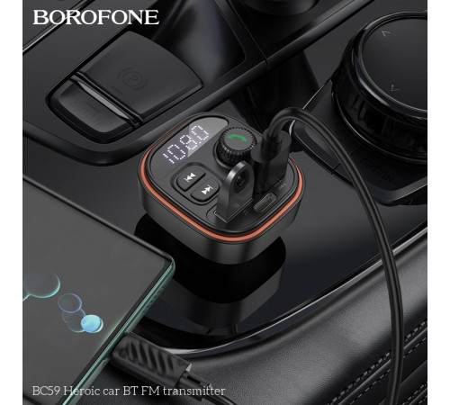 АЗП з FM-модулятором BOROFONE BC59 Heroic car BT FM transmitter Black (6941991117312)