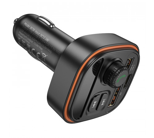 АЗП з FM-модулятором BOROFONE BC59 Heroic car BT FM transmitter Black (6941991117312)