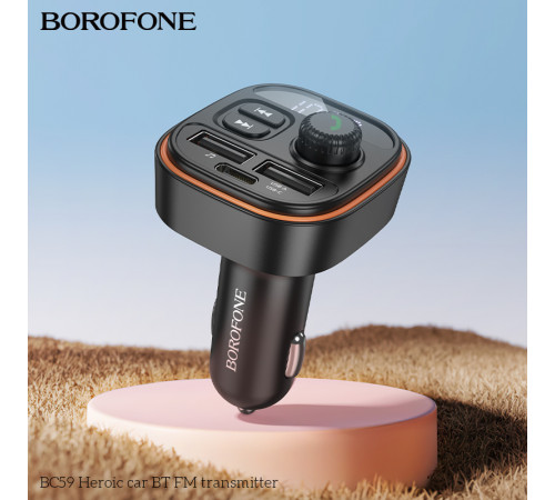 АЗП з FM-модулятором BOROFONE BC59 Heroic car BT FM transmitter Black (6941991117312)
