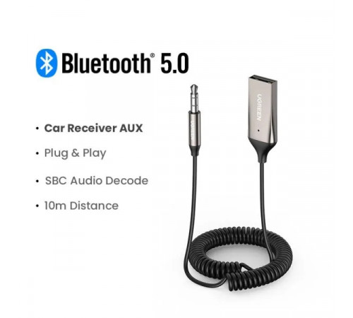 Bluetooth-ресивер UGREEN CM309 Bluetooth Car Receiver Aux with Mic Space Gray (UGR-70601)