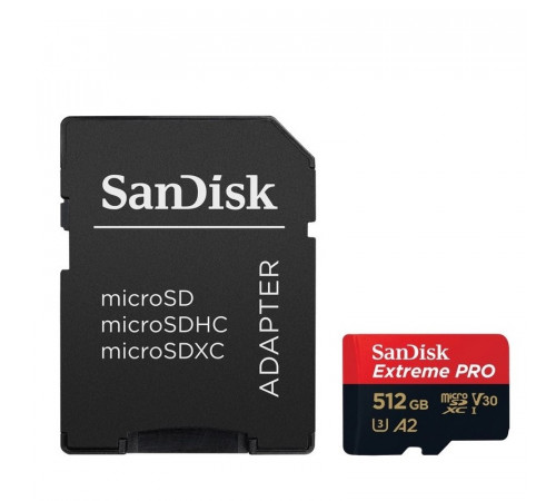 Карта пам'яті microSDXC (UHS-1 U3) SanDisk Extreme Pro A2 512Gb class 10 V30 (R200MB/s,W140MB/s) (adapter) (SDSQXCD-512G-GN6MA)