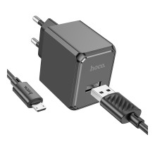 Мережевий зарядний пристрій з кабелем HOCO CS11A Ocean single port charger set(Micro) 10.5W Black (6942007603584)