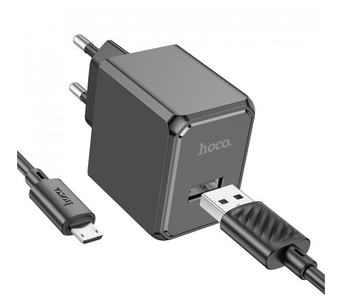 Мережевий зарядний пристрій з кабелем HOCO CS11A Ocean single port charger set(Micro) 10.5W Black (6942007603584)