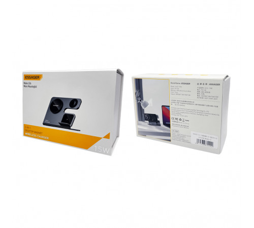 Бездротовий мультизарядний пристрій Essager  Ruicheng desktop magnetic suction 15W (3 in 1)  black (EWXZM-RC0G-Z)