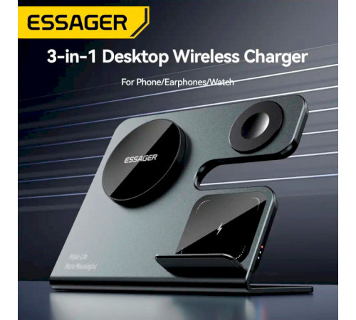 Бездротовий мультизарядний пристрій Essager  Ruicheng desktop magnetic suction 15W (3 in 1)  black (EWXZM-RC0G-Z)