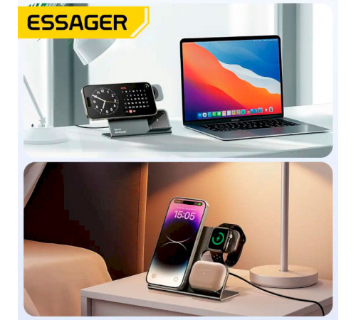 Бездротовий мультизарядний пристрій Essager  Ruicheng desktop magnetic suction 15W (3 in 1)  black (EWXZM-RC0G-Z)