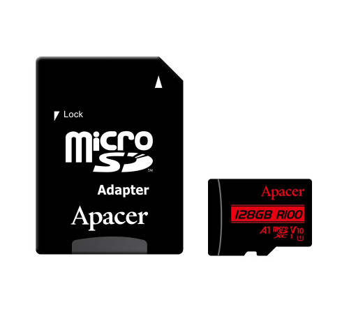 Карта пам'яті microSDXC (UHS-1) Apacer 128Gb class 10 V10 A1 R100MB/s (adapter SD) (AP128GMCSX10UB-R)
