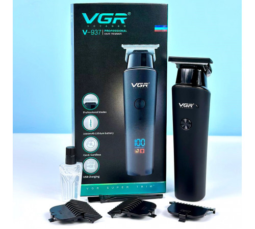 Машинка для стрижки VGR V-937 Professional STRONG BATTERY (LED Display, з 3 насадками, Тример)