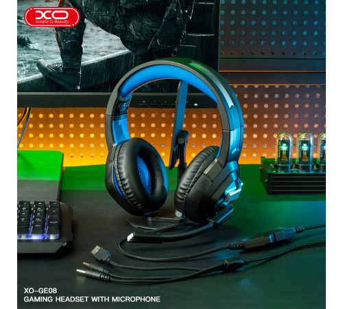 Навушники XO GE-08 Static RGB Long Game USB+Dual 3.5mm з мікрофоном