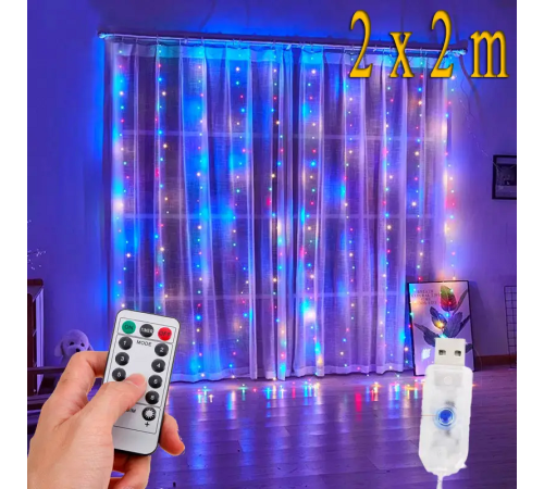 4549-код   2025 Гирлянда ШТОРА   2M*2M 200LED    МИКС     86-20  (100)