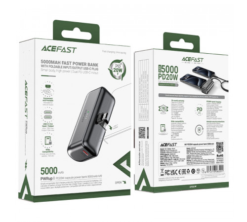 Зовнішній акумулятор ACEFAST M9-5000 PD20W capsule power bank Black (6974316283201)