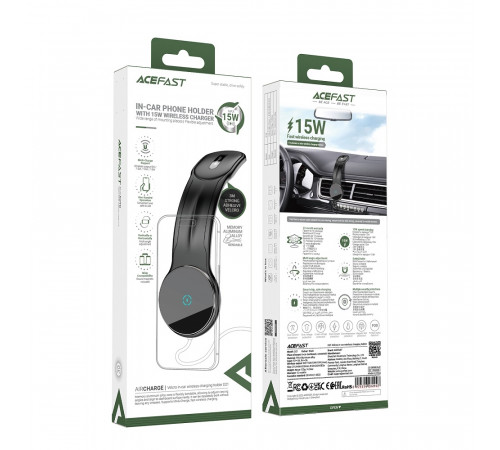 Автотримач для телефона з БЗП ACEFAST D21 Velcro in-car wireless charging holder Black (6974316282907)