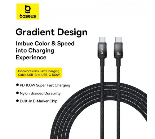 Кабель Baseus Discolor Series Fast Charging Cable USB-C to USB-C 100W 1m Cluster Black (P10374902111-00)
