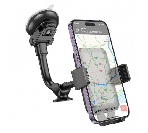 Автотримач для телефона HOCO H27 Rock push-type car holder(center console) Black gray (6942007608923)