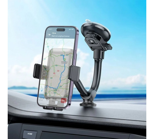 Автотримач для телефона HOCO H27 Rock push-type car holder(center console) Black gray (6942007608923)