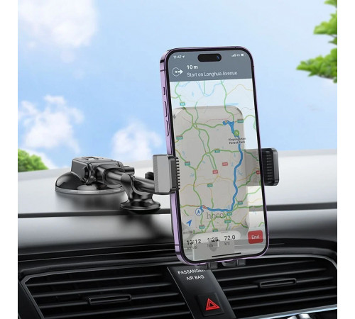 Автотримач для телефона HOCO H27 Rock push-type car holder(center console) Black gray (6942007608923)