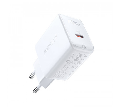Мережевий зарядний пристрій ACEFAST A1 PD20W single USB-C charger White (6974316280040)