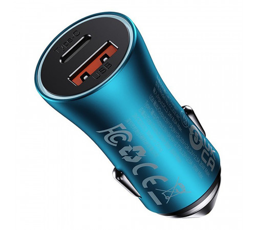 Автомобільний зарядний пристрій Baseus Golden Contactor Max Dual Fast Charger Car Charger U+C 60W Blue (CGJM000103)