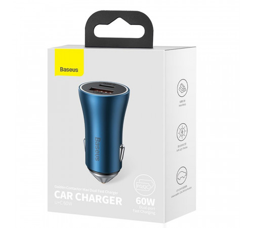 Автомобільний зарядний пристрій Baseus Golden Contactor Max Dual Fast Charger Car Charger U+C 60W Blue (CGJM000103)