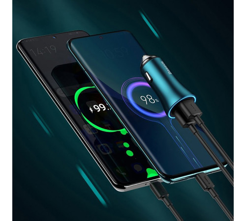 Автомобільний зарядний пристрій Baseus Golden Contactor Max Dual Fast Charger Car Charger U+C 60W Blue (CGJM000103)