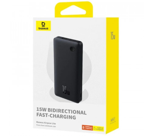 Зовнішній акумулятор Baseus Airpow Lite Power Bank 10000mAh 15W Cosmic Black (With Simple Series Data Cable USB to Type-C 30cm Black) (P10067500123-00)