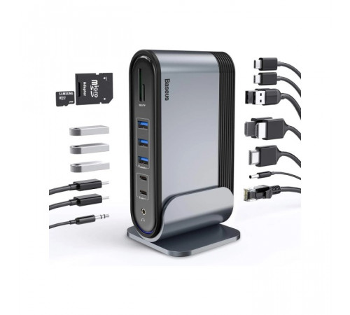 USB-хаб Baseus UnionJoy 17-Port Triple-Display  Docking Station Space Grey（USB-C to HDMI4K@60Hz*2+DP4K@60Hz*1+USB3.0*3+USB-C3.0*2+USB2.0*2+PD*1+PC*1+ (B00532304811-00)