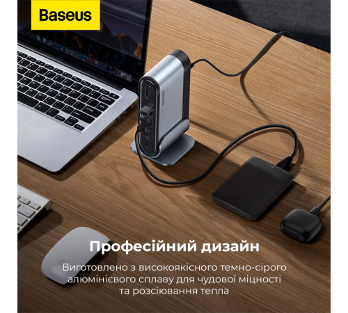 USB-хаб Baseus UnionJoy 17-Port Triple-Display  Docking Station Space Grey（USB-C to HDMI4K@60Hz*2+DP4K@60Hz*1+USB3.0*3+USB-C3.0*2+USB2.0*2+PD*1+PC*1+ (B00532304811-00)