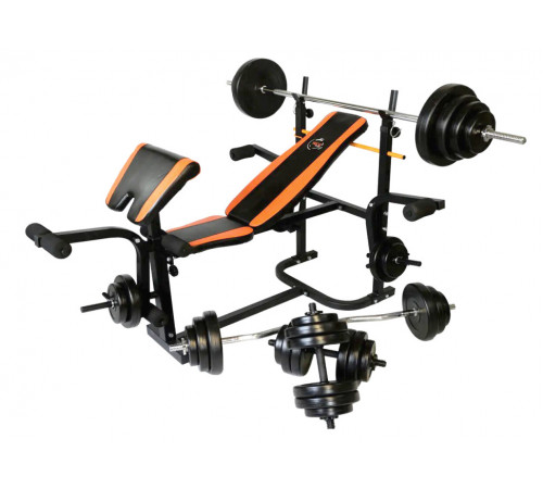 Скамья для жима + штанга 93 кг, гриф W и гантели RN-Sport