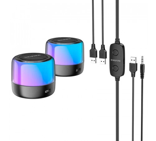 Портативна колонка BOROFONE BP12 Colorful BT wired 2-in-1 computer speaker, 5W*2, Black (6974443387179)