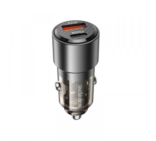 Автомобільний зарядний пристрій BOROFONE BZ20A Smart 83W dual port PD65W+QC3.0 car charger Transparent Black (6941991101625)
