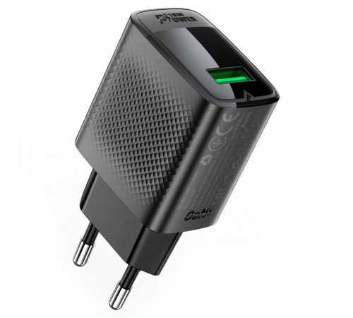 Мережевий зарядний пристрій ACEFAST A90 QC18W GaN single USB-A charger (EU) Black (6974316283249)