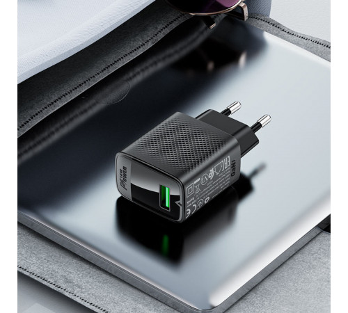 Мережевий зарядний пристрій ACEFAST A90 QC18W GaN single USB-A charger (EU) Black (6974316283249)