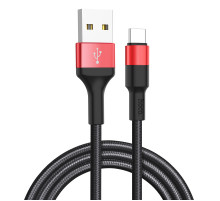 Кабель HOCO X26 USB to Type-C 2A, 18W 1m, nylon,  aluminum connectors, Black+Red (6957531080251)