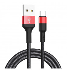 Кабель HOCO X26 USB to Type-C 2A, 18W 1m, nylon,  aluminum connectors, Black+Red (6957531080251)